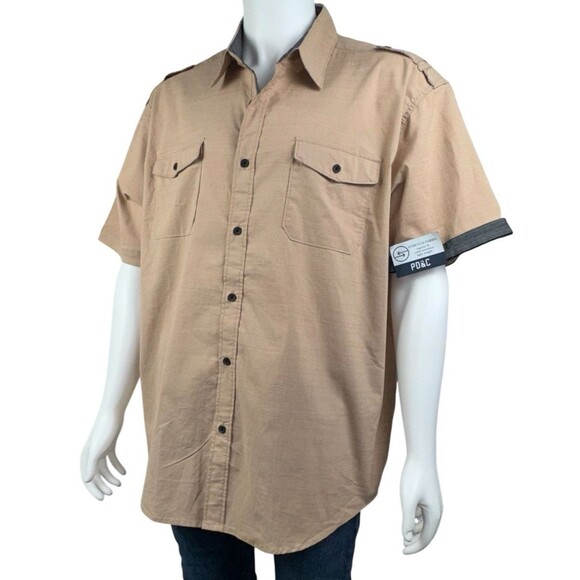 PDC Shirt Mens Size 2X Big & Tall Short Sleeve Collared Front Pockets Button Up - Picture 5 of 9